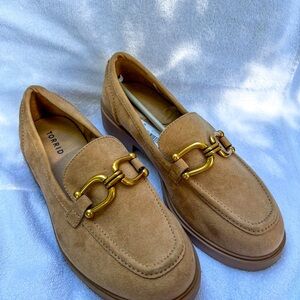 Torrid Tan and Gold Flats Classic Suede Loafers
